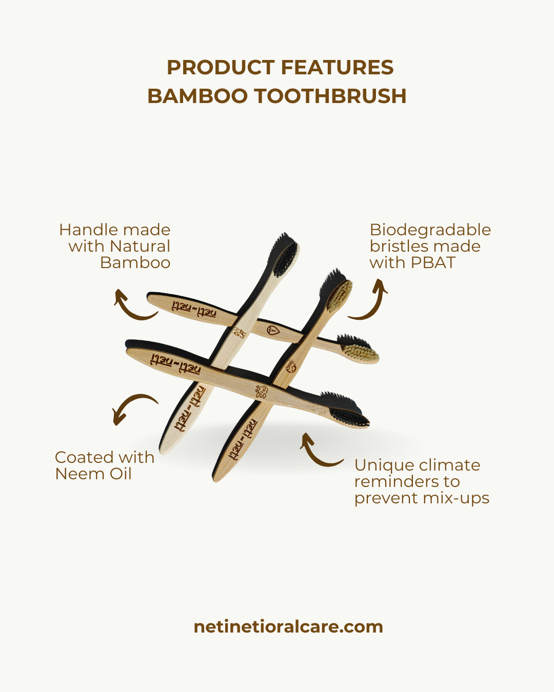 Neti Neti Bamboo Toothbrush – Adult (Pack of 4)